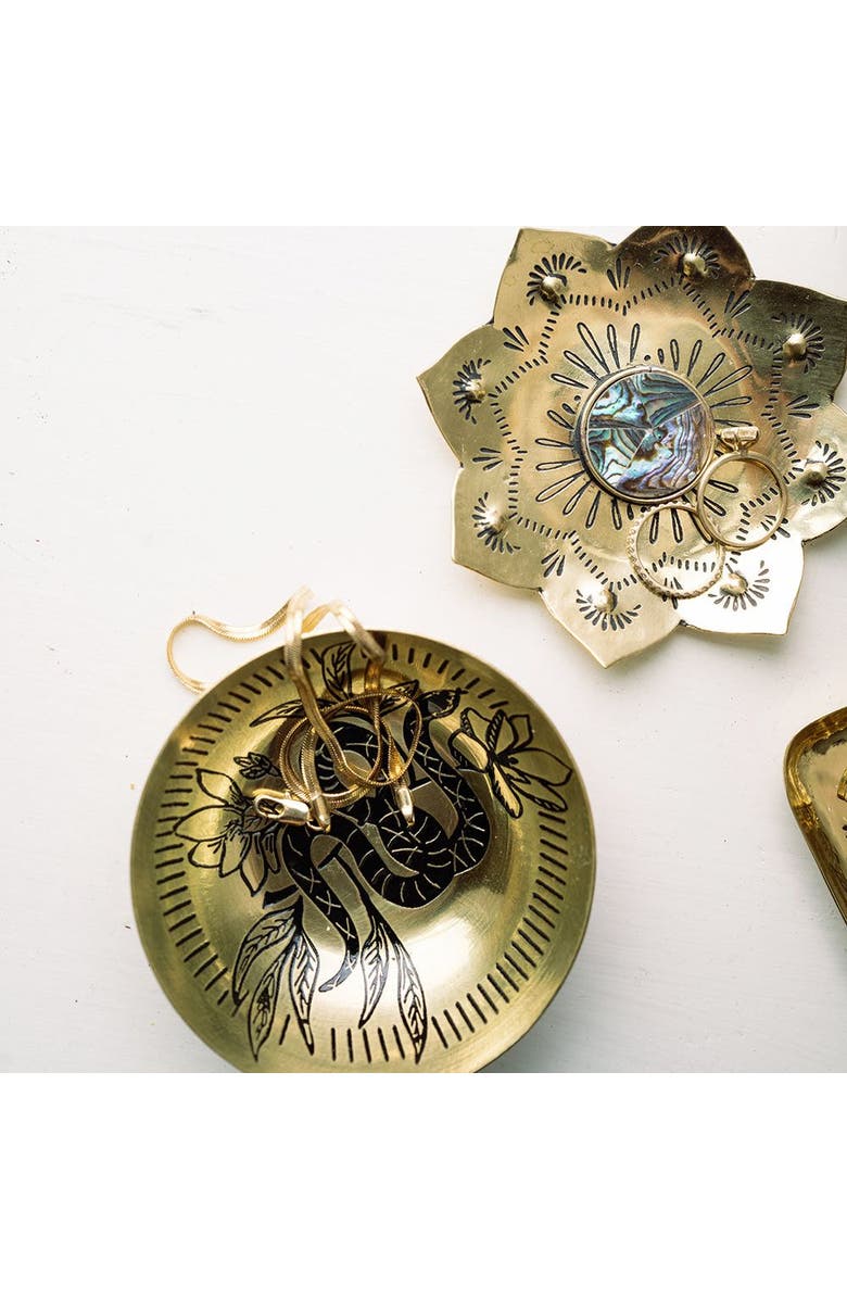 Matr Boomie Saanp Snake Round Trinket Dish - Etched Brass, Alternate, color, Bronze