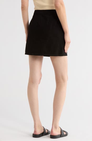 Kris Button Front Cotton A-Line Miniskirt