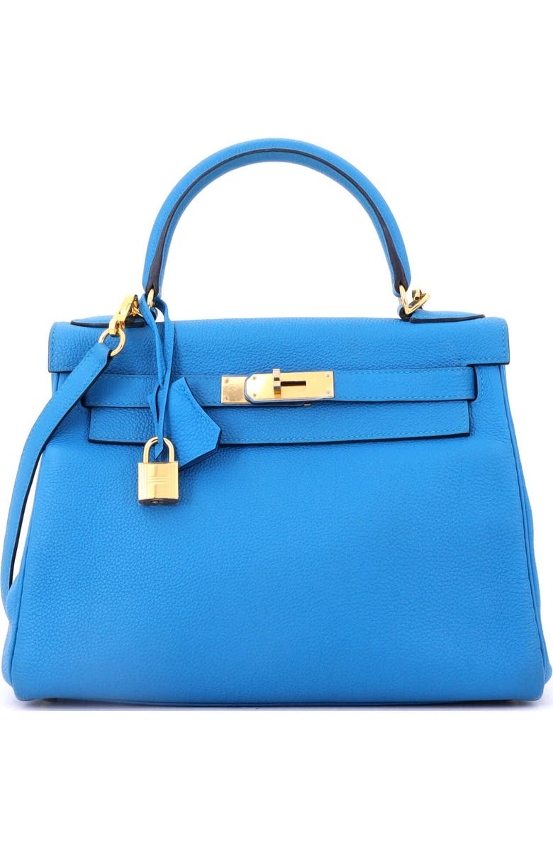 Pre-Owned Hermes Kelly Handbag Blue Togo with Gold Hardware 28, Main, color, Bleu Zanzibar