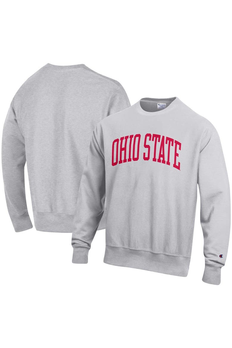 Men's Champion Ash Ohio State Buckeyes Big & Tall Reverse Weave Fleece Crewneck Pullover Sweatshirt, Main, color, Ash