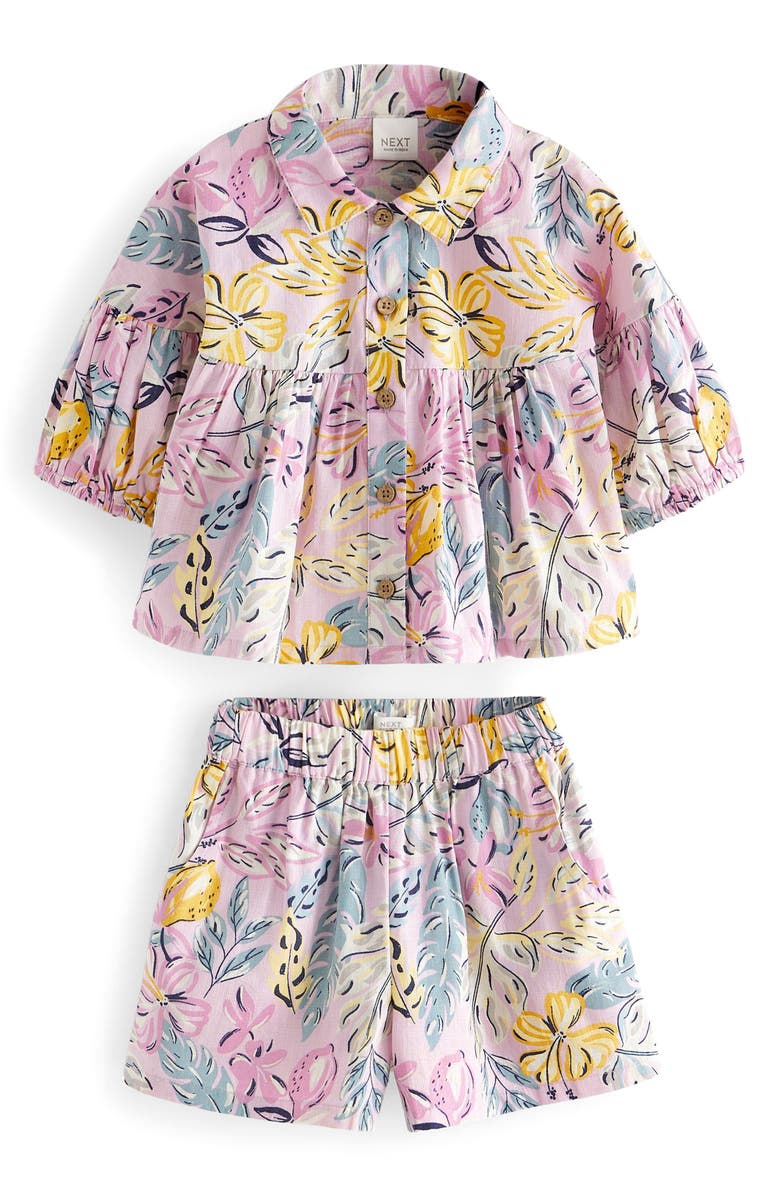 NEXT Kids' Banana Palm Print Cotton Top & Shorts Set, Main, color,