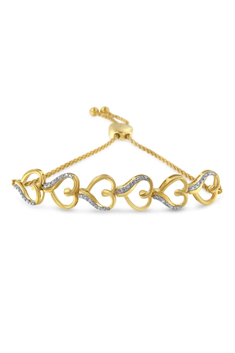 10K Yellow Gold over Silver Diamond Accented Open Hearts Chain Bolo Bracelet, Main, color, Yellow