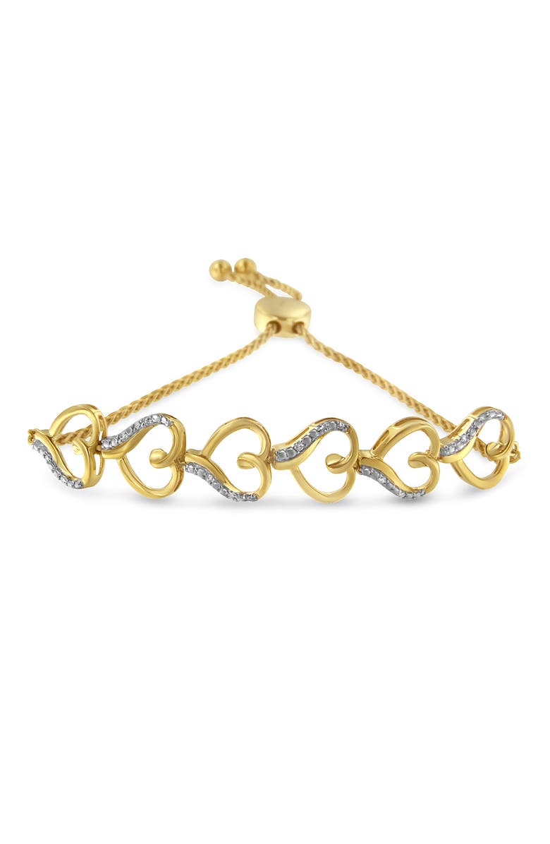 Haus of Brilliance 14K Yellow Gold Plated Silver Diamond Accent Heart Link Bolo Bracelet, Main, color, Yellow
