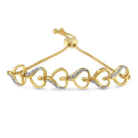 10K Yellow Gold over Silver Diamond Accented Open Hearts Chain Bolo Bracelet
