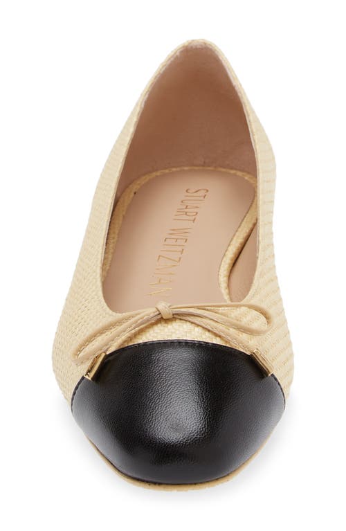 Stuart Weitzman Sleek Bow Ballet Flats Yellow Raffia And Leather In Wheat/black