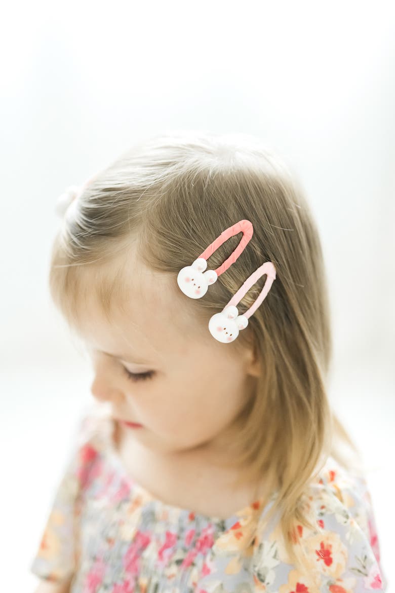 4pc Bunny Hug Snap Clip Set, Alternate, color, Baby Pink & Pastel Pink