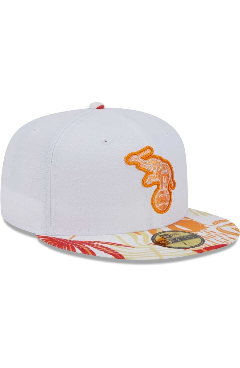 New Era Men's New Era White/Orange Oakland Athletics Flamingo 59FIFTY Fitted Hat, Alternate, color,