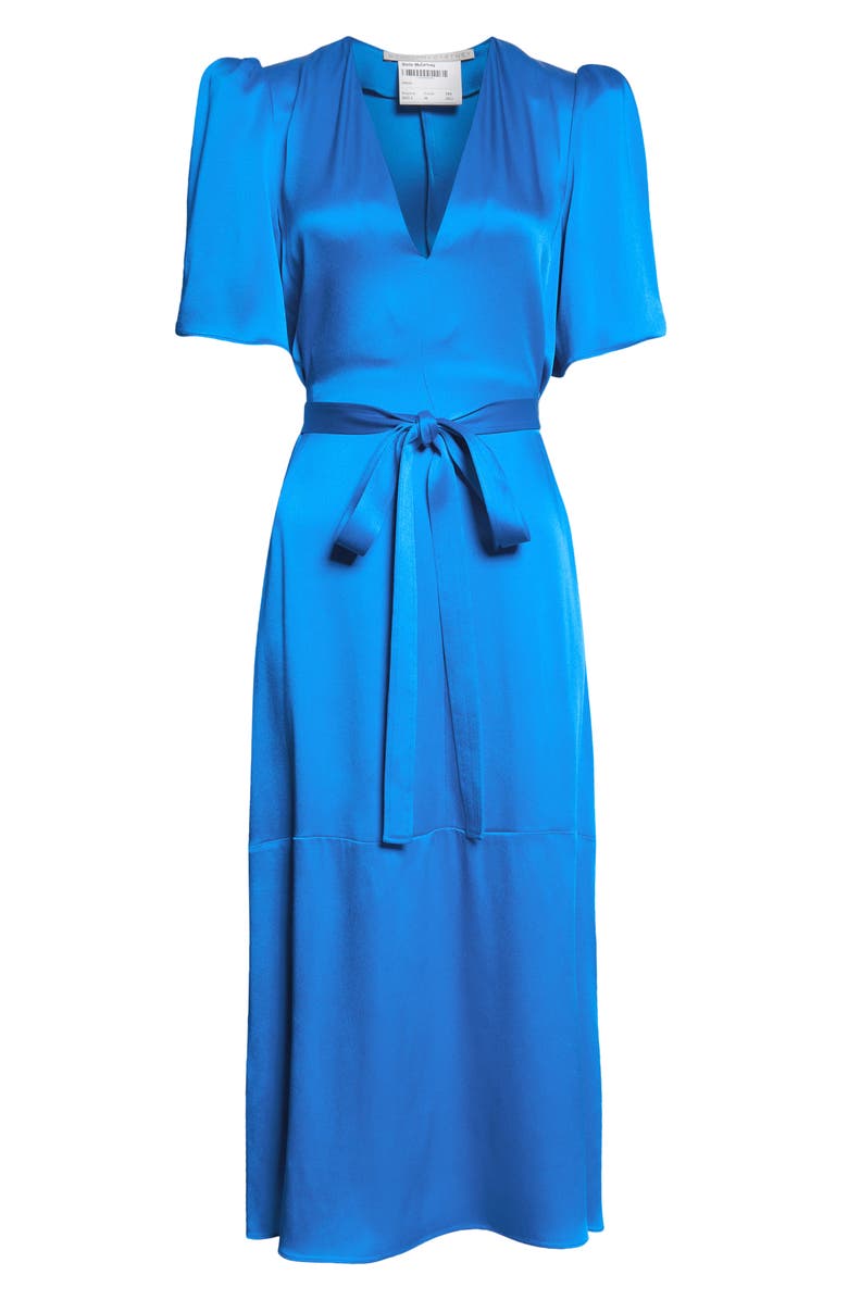Stella McCartney Puff Sleeve Tie Waist Satin Midi Dress, Alternate, color,