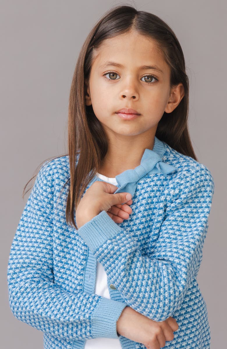 Hope & Henry Kids' Organic Tweed Stitch Bow Cardigan, Alternate, color, Bluebell Tweed