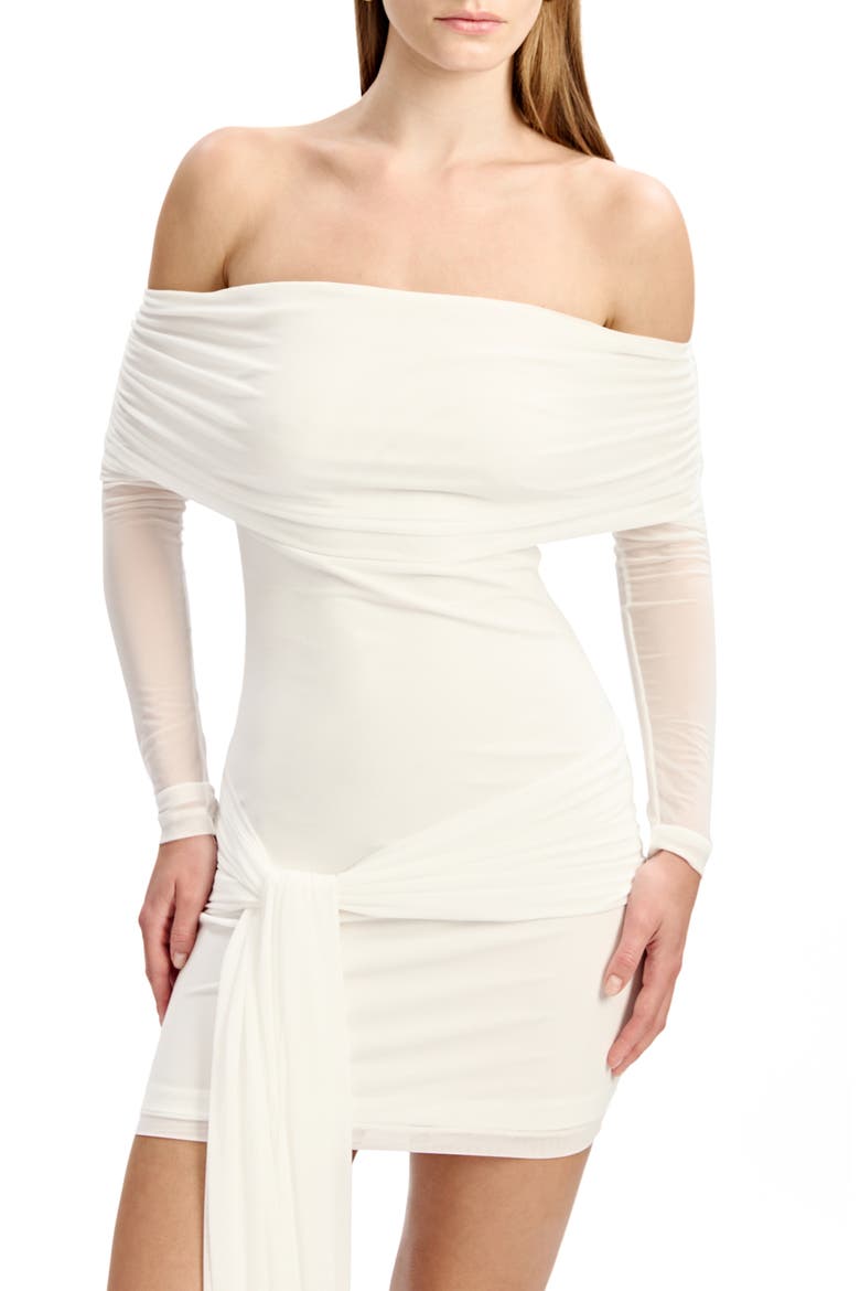 Fernanda Off the Shoulder Long Sleeve Mesh Minidress, Alternate, color, ORCHID WHITE