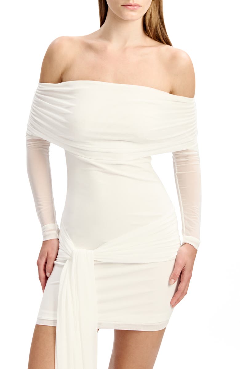 Bardot Fernanda Off the Shoulder Long Sleeve Mesh Minidress, Alternate, color, Orchid White