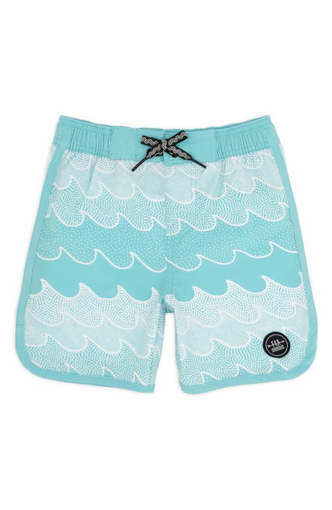 Kids' Wave Print Scallop Board Shorts (Big Kid)