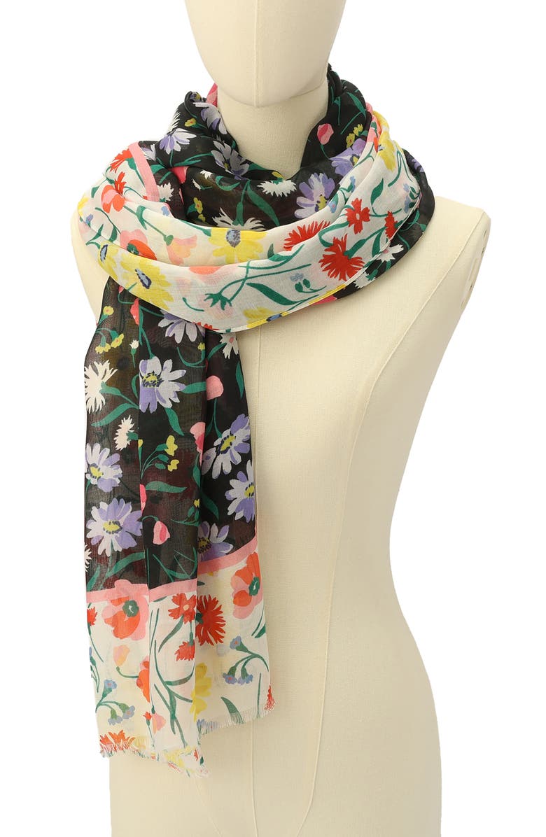 Kate Spade New York spring bouquet oblong scarf, Alternate, color, Black Cream