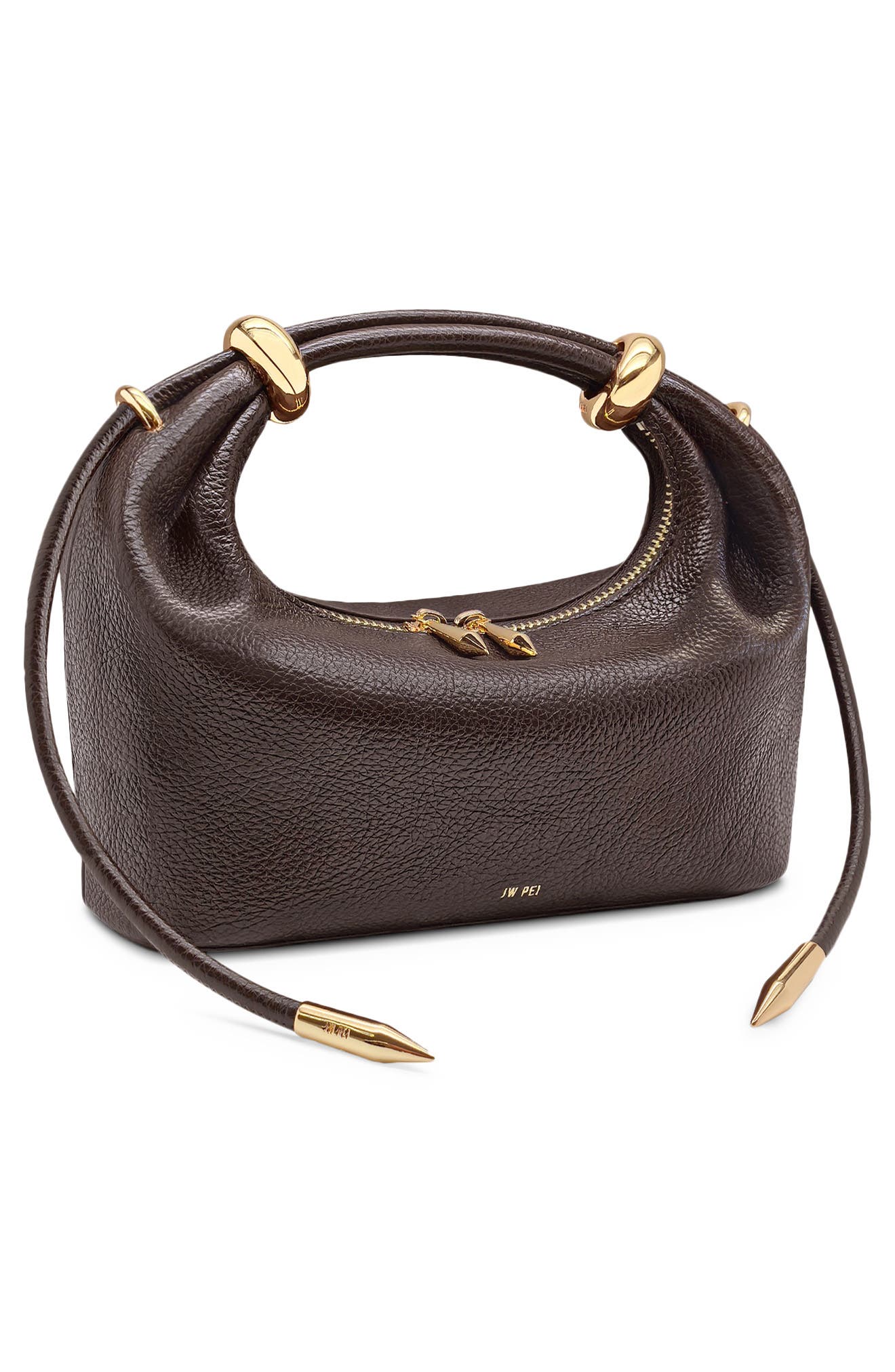 Ellie Metal Ring Clutch, Alternate, color, DARK BROWN