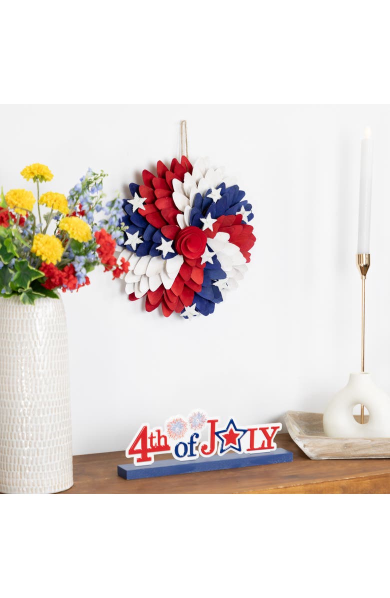 Northlight Americana Petals and Rose Artificial Wooden Floral Wreath - 12", Alternate, color, Blue