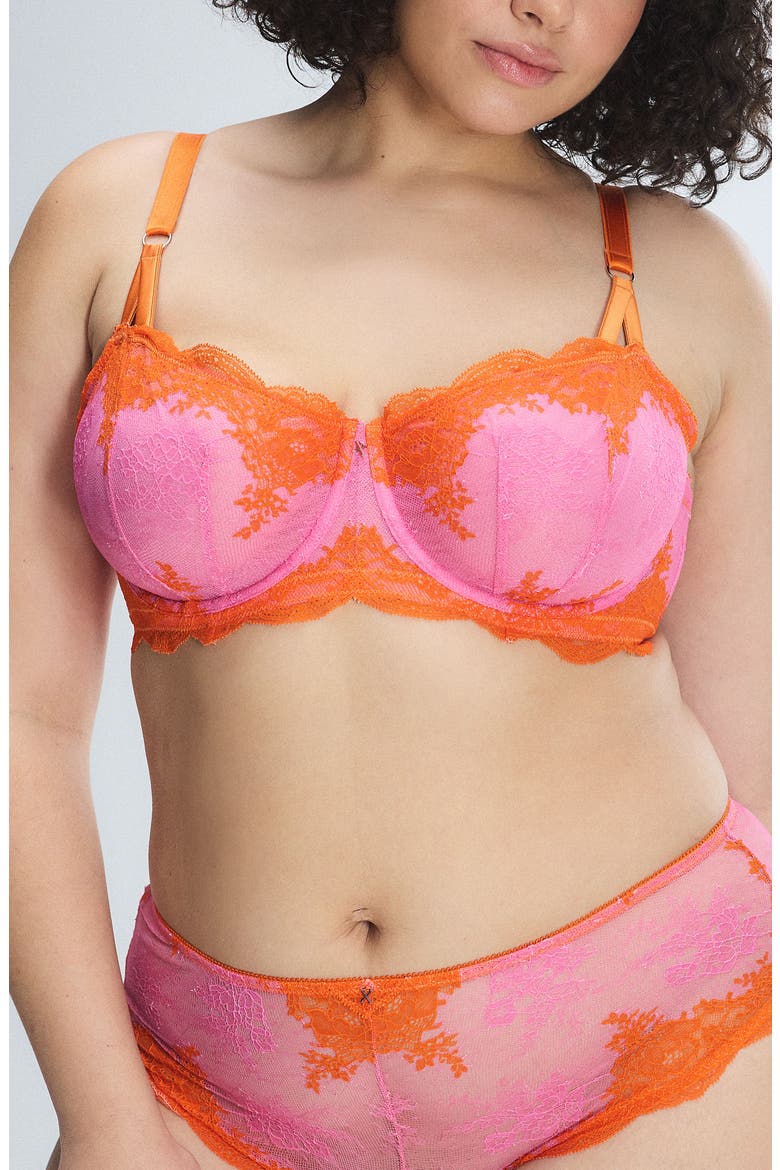 Lacestruck Unlined Balconette Bra, Alternate, color, ROSE DAY PINK/ SOL ORANGE