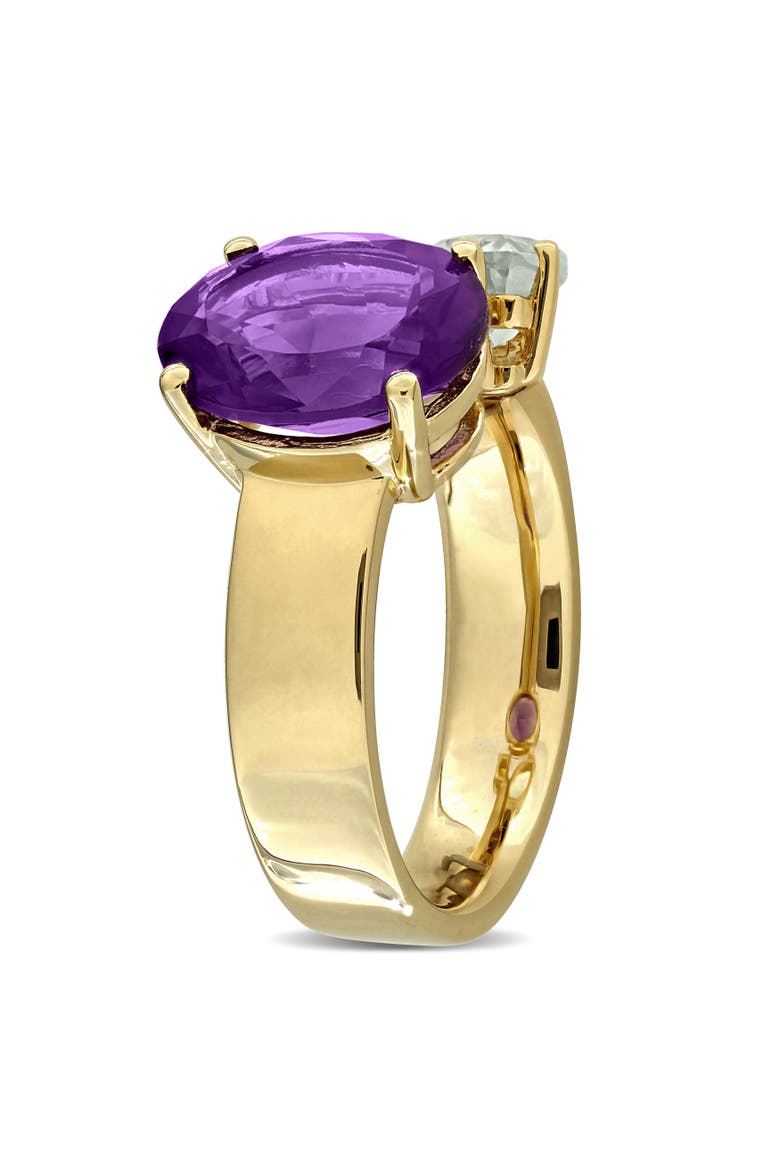 Gemstone 3-Stone Open Ring Yellow Plated Silver, Alternate, color, Amethyst