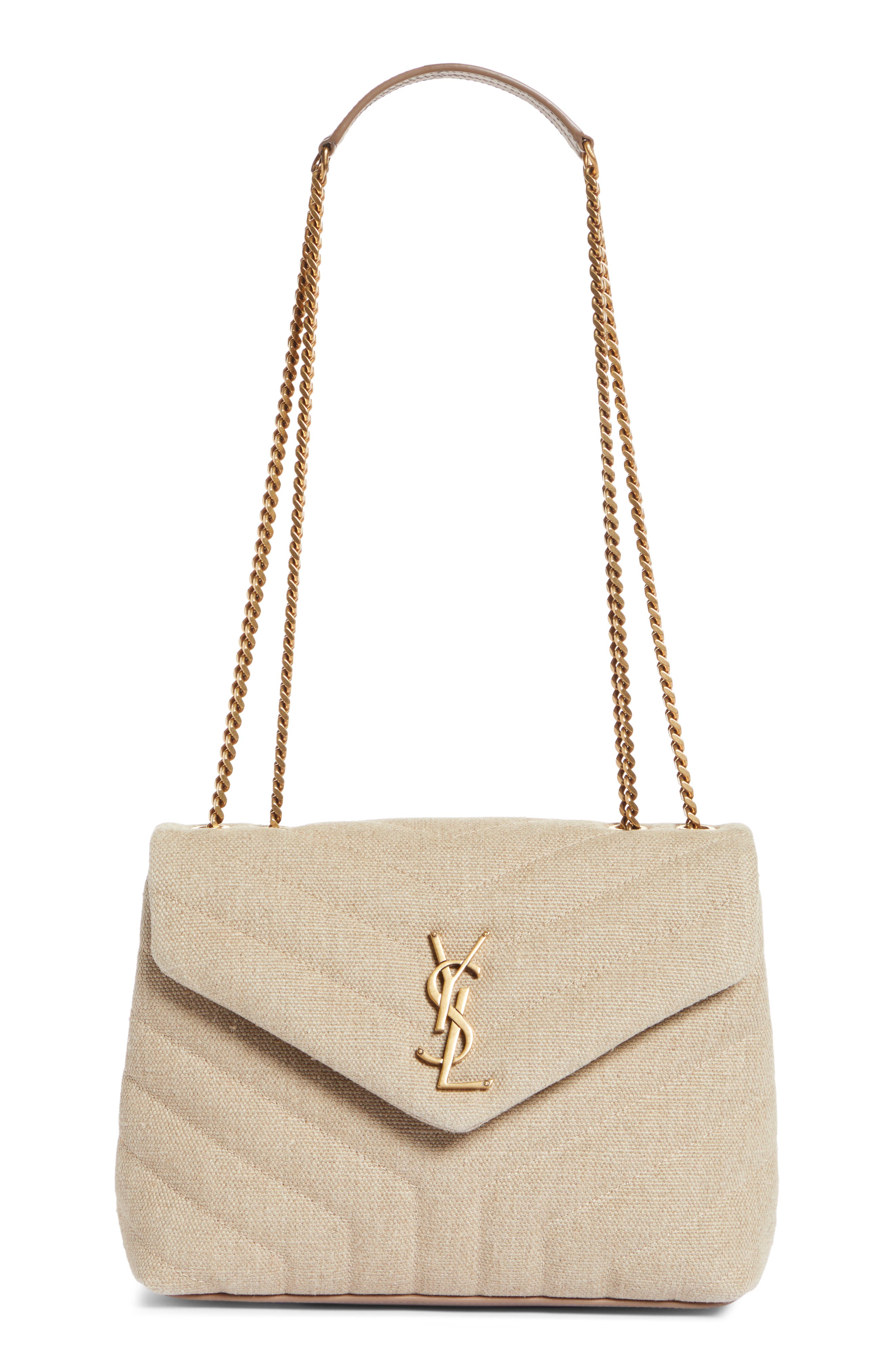 Saint Laurent Small Loulou Matelassé Linen Shoulder Bag, Main, color, 