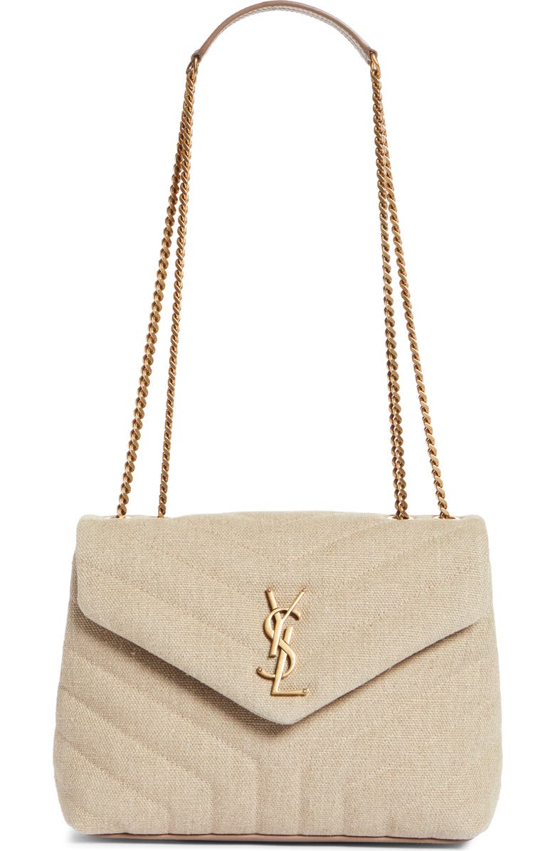 Saint Laurent Small Loulou Matelassé Linen Shoulder Bag, Main, color,