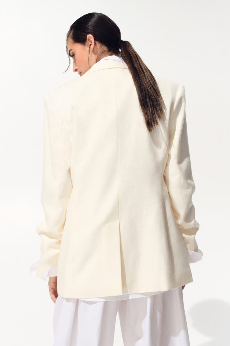 Single-breasted Linen-blend Blazer, Alternate, color, Cream
