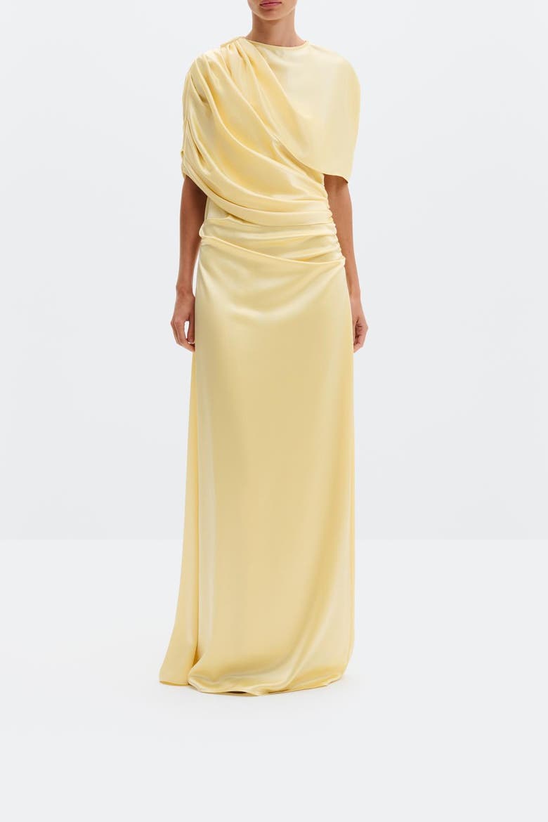 Cassia Draped Fitted Maxi Dress, Alternate, color, Light Lemon