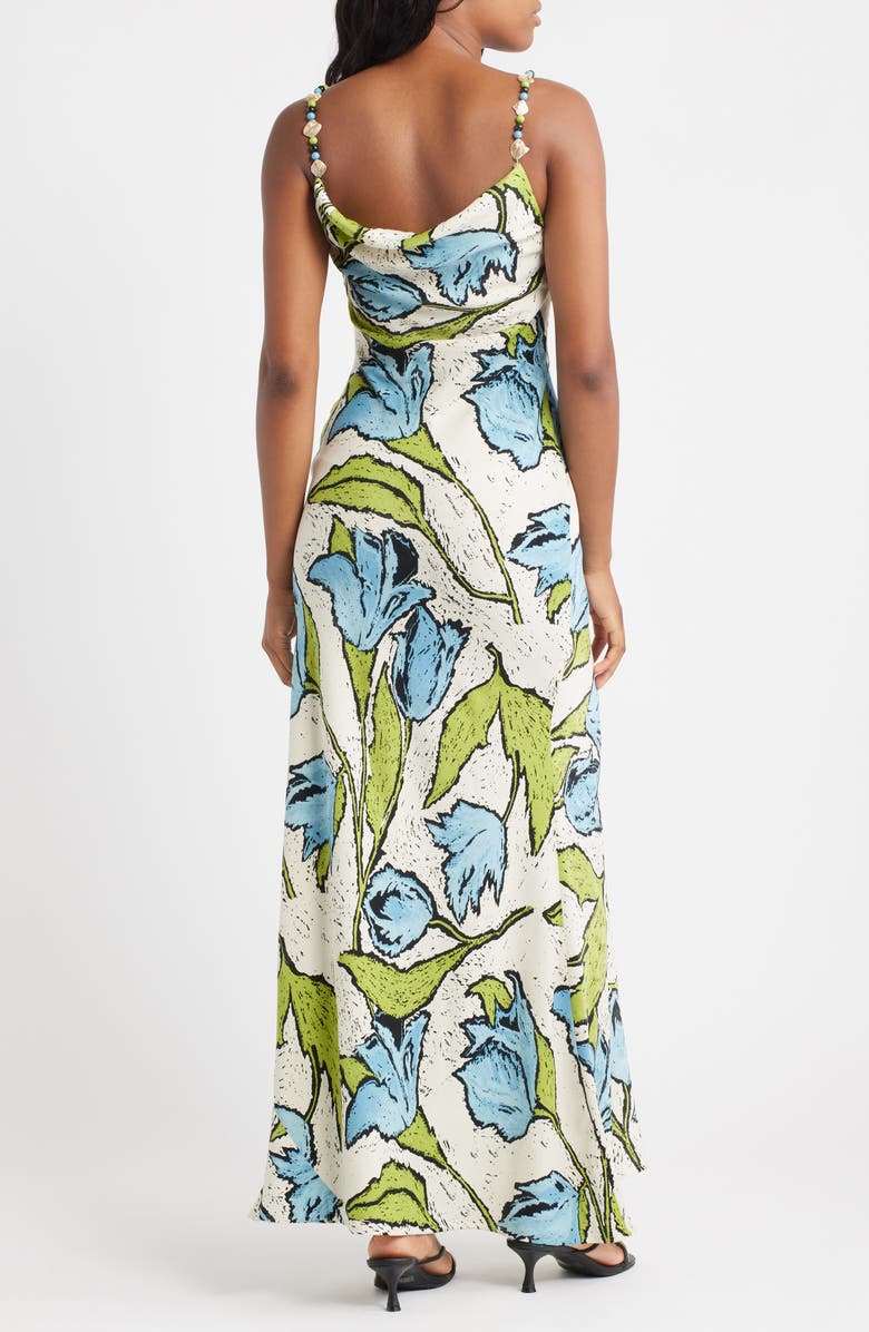 Topshop Cowl Neck Floral Print Dress, Alternate, color, White Multi