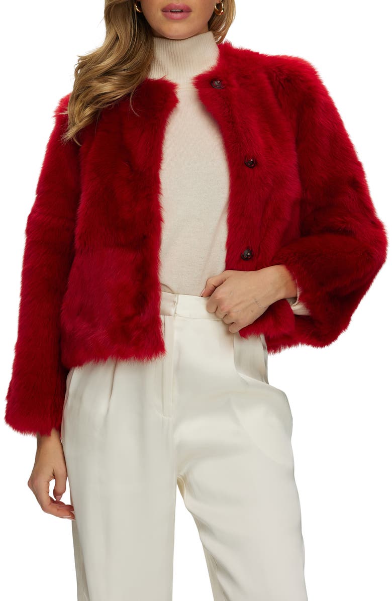 GORSKI Collarless Genuine Shearling Short Jacket, Reversible, Alternate, color, Red