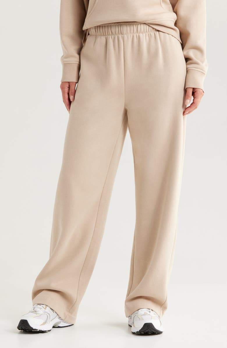 Zella Cloud Fleece Straight Leg Sweatpants, Main, color, Tan Oxford