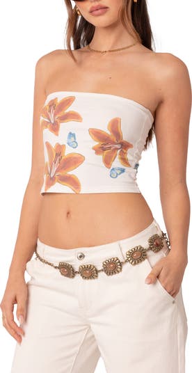 EDIKTED Tiger Lily Print Cotton Tube Top | Nordstrom