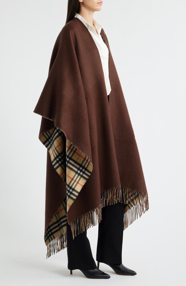 Burberry Wool & Cashmere Reversible Cape, Alternate, color, Treacle Brown