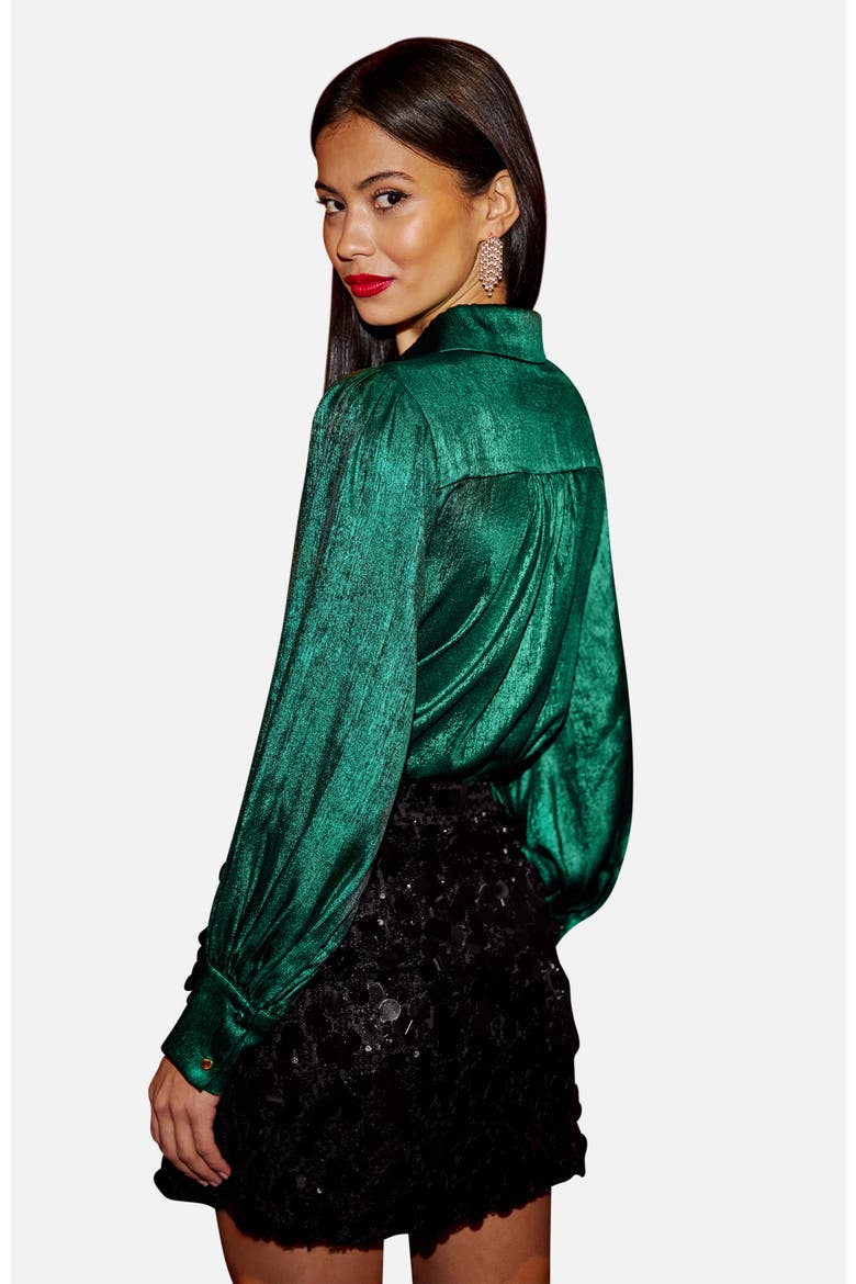 Metallic Relaxed Balloon Sleeve Shirt, Alternate, color, Green
