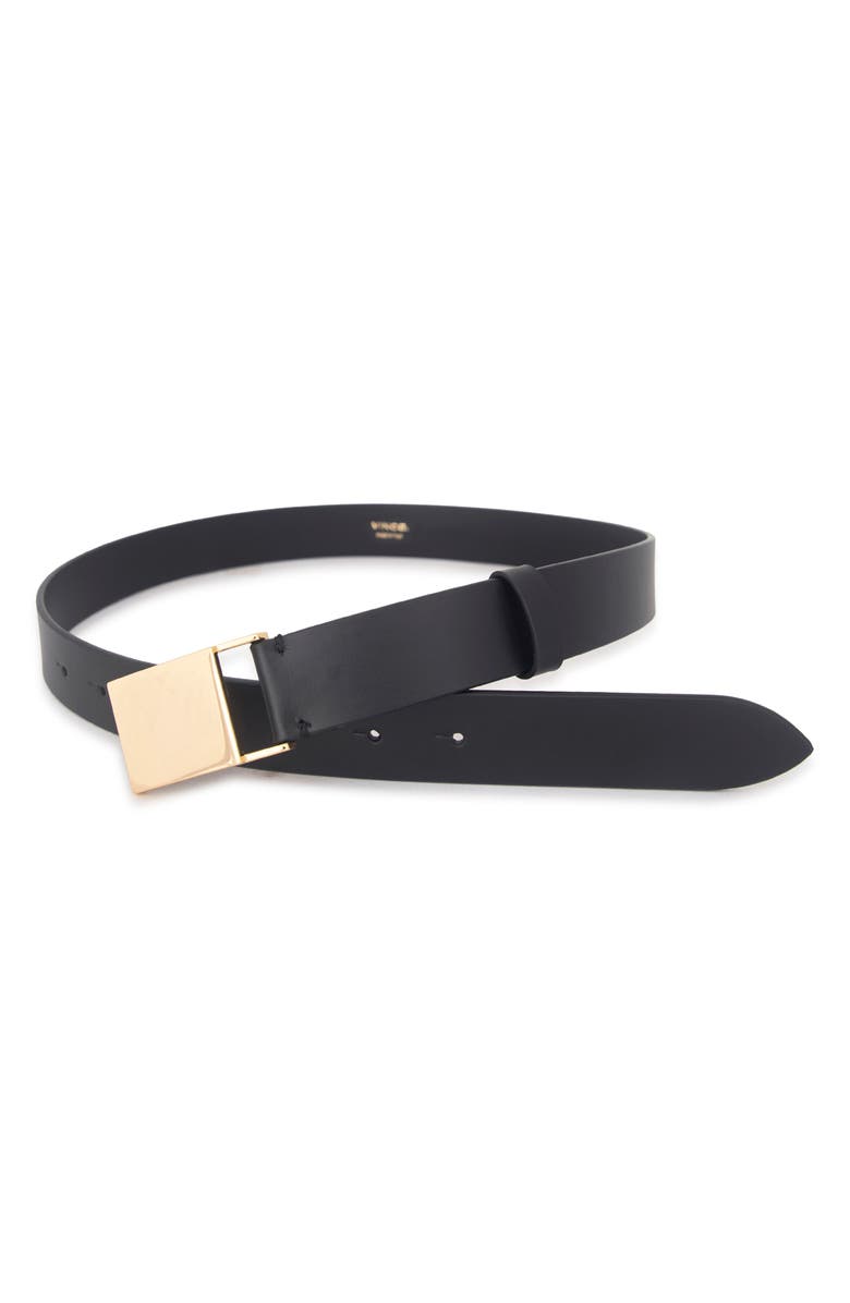 Vince Plaque Leather Belt, Alternate, color, Black / Polished Gold