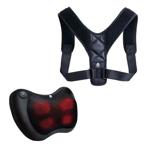 Shiatsu Heating Neck & Back Massager + Adjustable Posture Corrector Bundle Deep Tissue Massage & Spine Alignment Support
