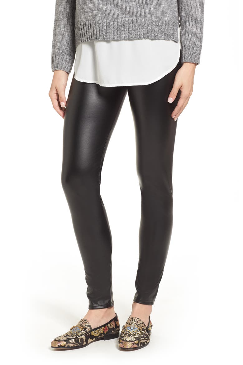 Plush Lined Faux Leather Leggings, Main, color, BLACK