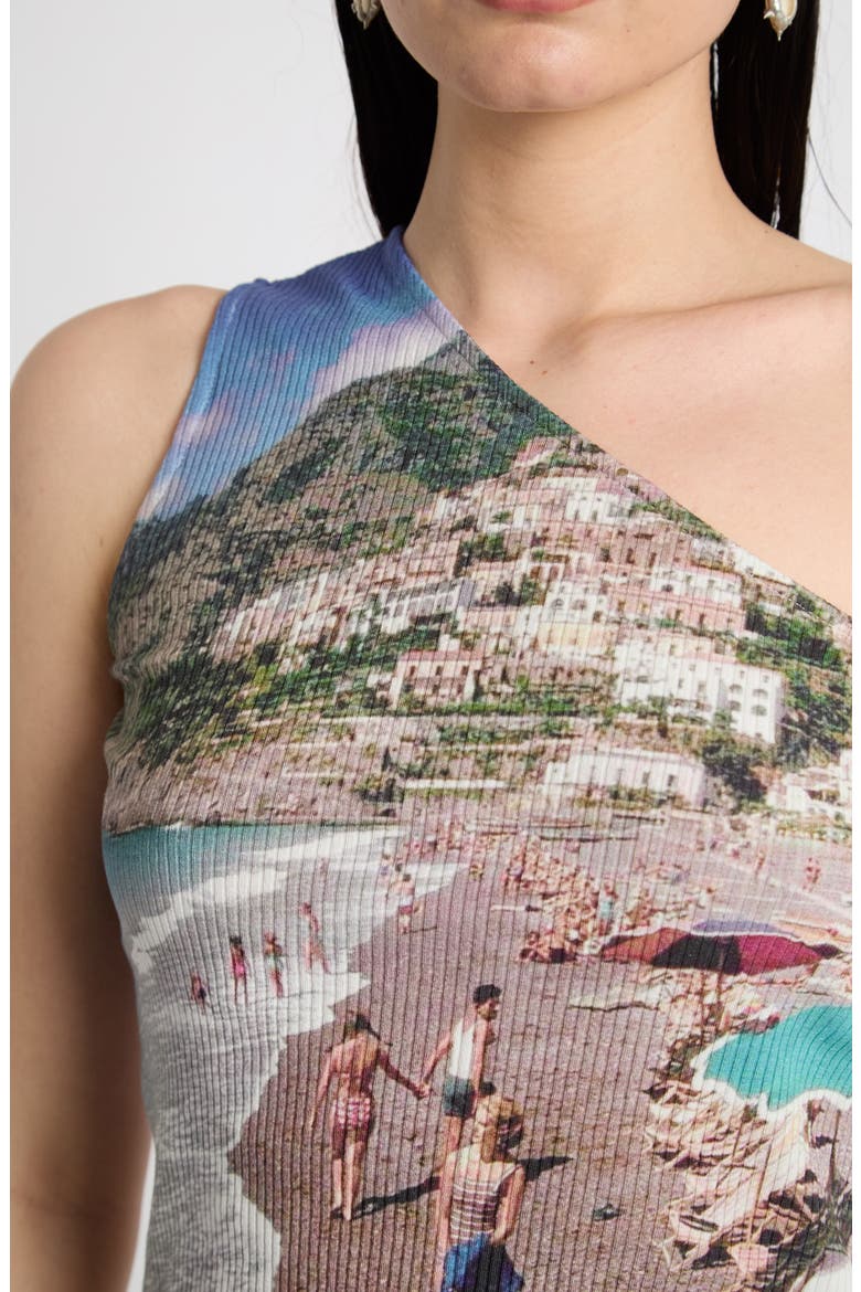 Placement Print One-Shoulder Ribbed Top, Alternate, color, MULTI