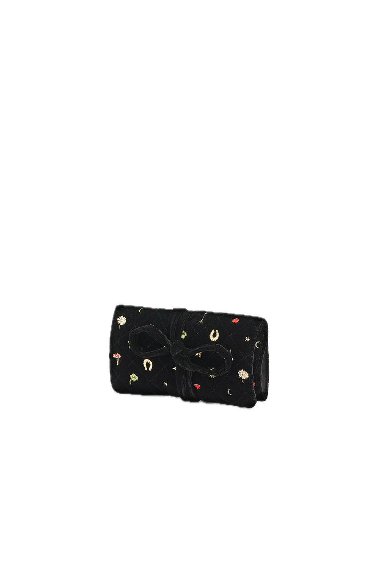 Quilted Celestial Velvet Embroidered Jewellery Roll, Alternate, color, Black