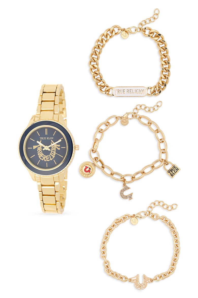 Arched Logo Bracelet Watch, 33.9mm & Assorted Bracelets Set, Main, color, GOLD