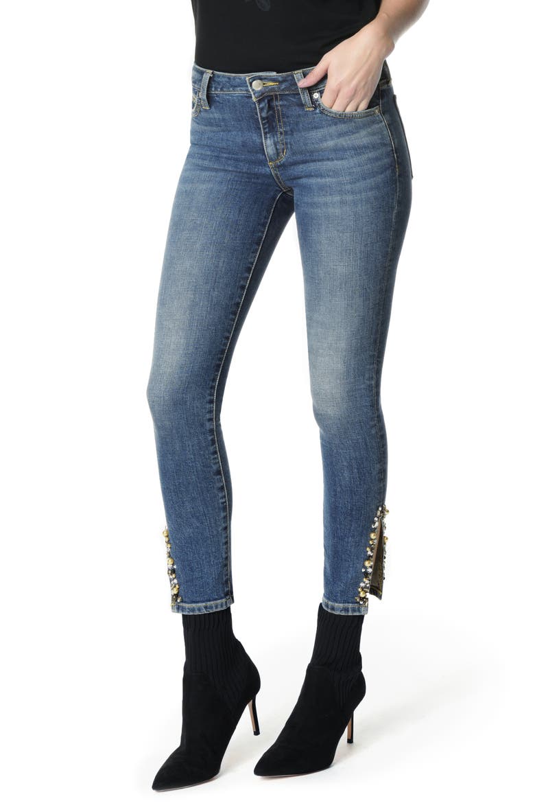 Icon Embellished Slit Ankle Skinny Jeans, Main, color, CLEO