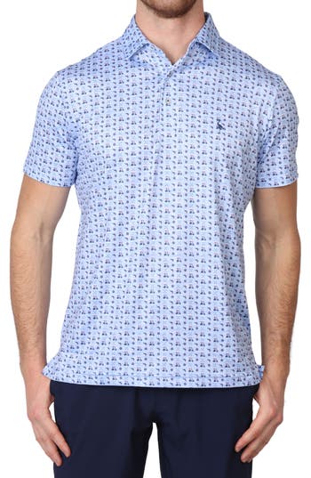 Tailorbyrd Golf Cart Print Performance Polo In Blue Byrd