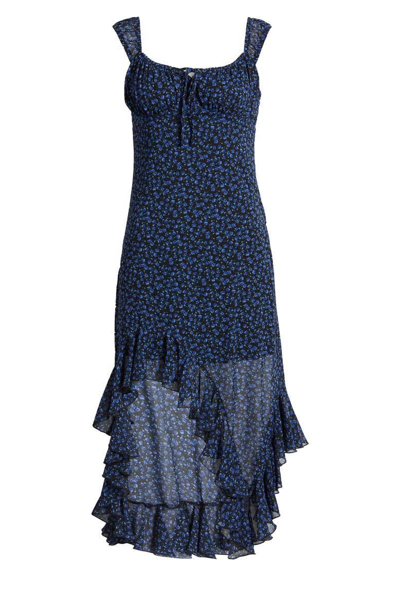 Bias Cut Chiffon Asymmetric Hem Dress, Alternate, color, BLACK - BLUE ALIX DITSY