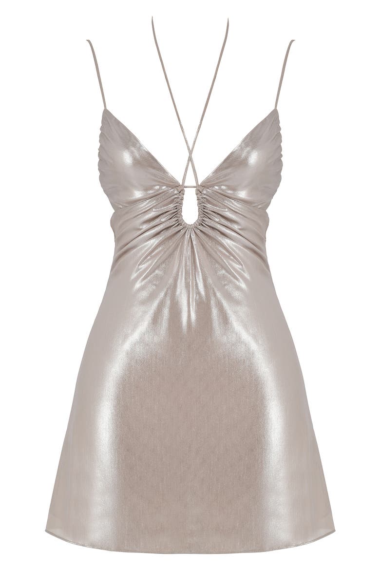 Lucilla Metallic Halter Minidress, Alternate, color, BEIGE
