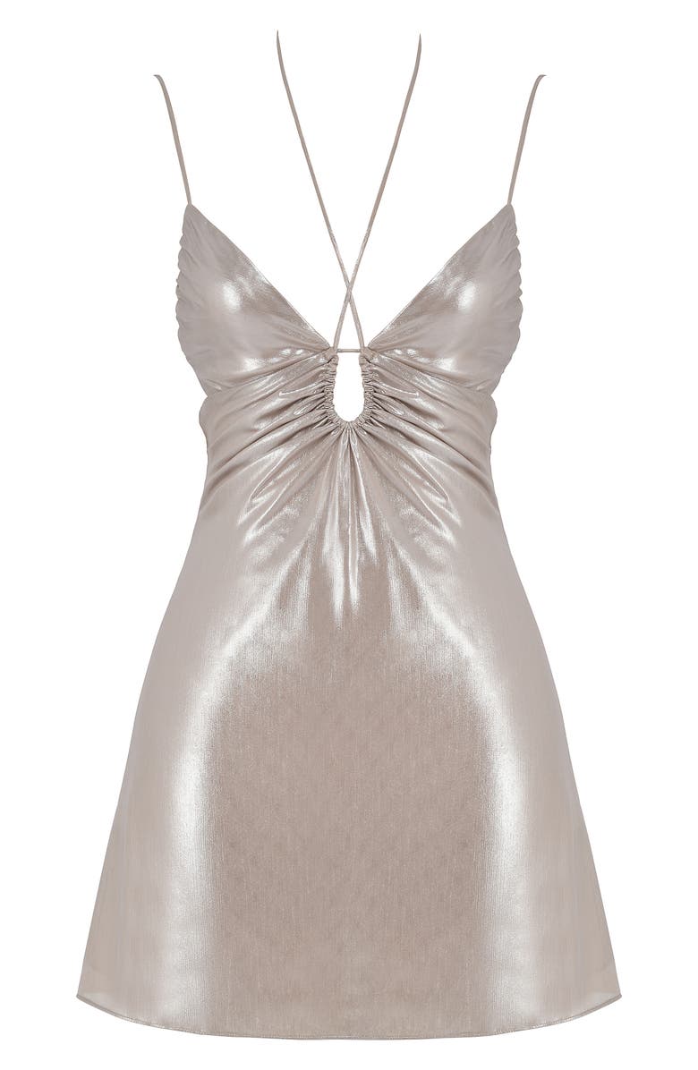 HOUSE OF CB Lucilla Metallic Halter Minidress, Alternate, color, Beige