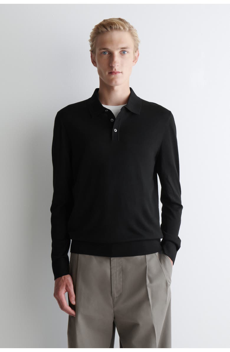 COS Slim Merino Wool Polo Shirt, Main, color, Black