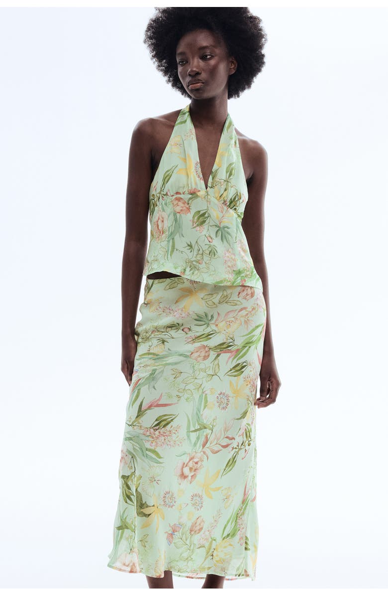 H&M Printed Viscose Skirt, Alternate, color, Light Green/Floral
