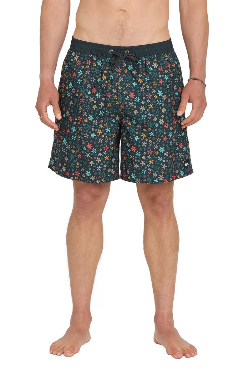 Quiksilver Everyday Ditsy Floral Volley Swim Trunks, Main, color, Black