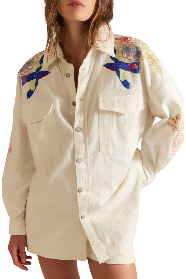 Take Flight Embroidered Cotton Shirt, Alternate, color, SNOW BELL COMBO