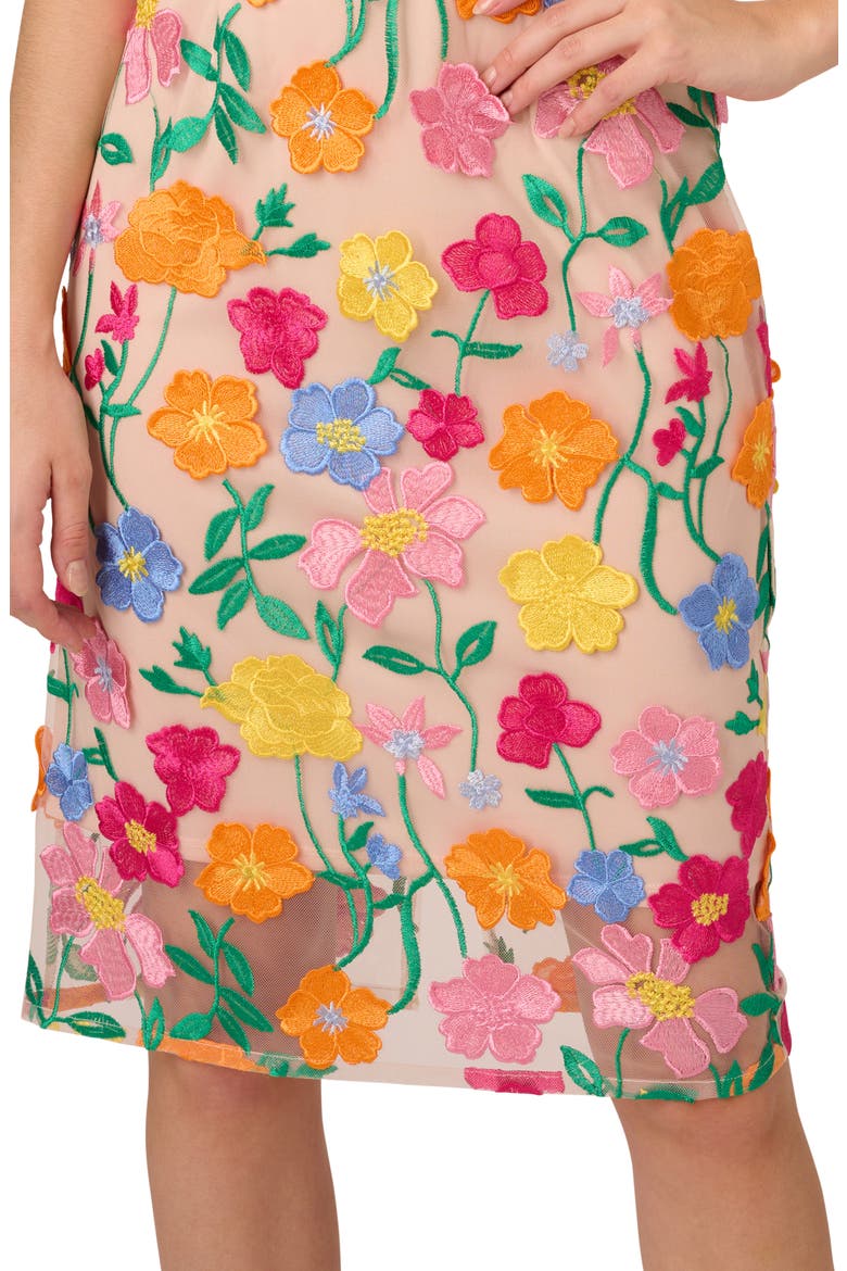 Floral Embroidered A-Line Midi Dress, Alternate, color, PINK/ YELLOW MULTI