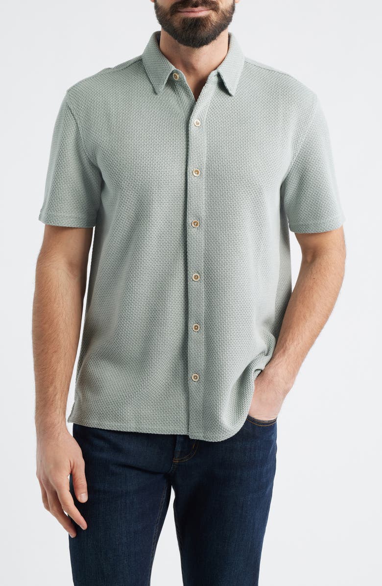 Johnston & Murphy Linden Textured Short Sleeve Button-Up Shirt, Main, color, Sage