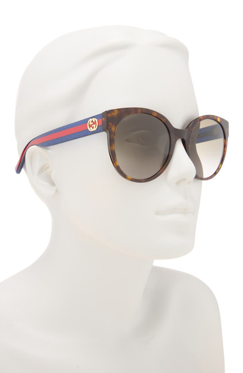 Gucci 54mm Round Sunglasses, Alternate, color, Havana Blue Brown