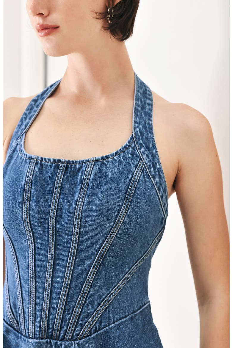 Fit and Flare Non Stretch Denim Minidress, Alternate, color, INDIGO